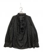 green label relaxingグリーンレーベルリラクシング）の古着「シアー フリル ボウタイ ブラウス」｜ブラック