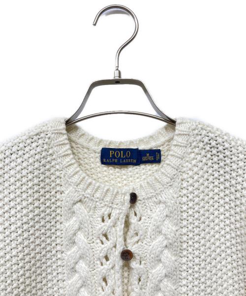 POLO RALPH LAUREN（ポロ・ラルフローレン）POLO RALPH LAUREN (ポロ・ラルフローレン) S/Sカシミヤブレンドケーブルニットカーディガン アイボリー サイズ:Mの古着・服飾アイテム