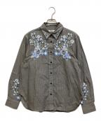 furfurファーファー）の古着「スカジャンフラワー刺繍シャツ」｜ブラック