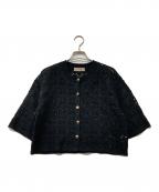 JUSGLITTYジャスグリッティー）の古着「23SS 柄編みハーフスリーブニットジャケット」｜ブラック