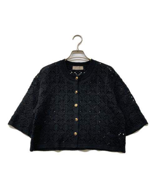 JUSGLITTY（ジャスグリッティー）JUSGLITTY (ジャスグリッティー) 23SS 柄編みハーフスリーブニットジャケット ブラック サイズ:2の古着・服飾アイテム