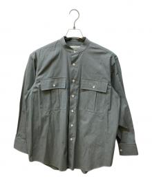 beautiful people（ビューティフルピープル）の古着「シャーティングコットンバンドカラーシャツ」｜グリーン