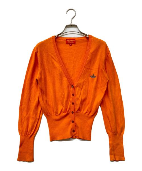 Vivienne Westwood RED LABEL（ヴィヴィアンウエストウッドレッドレーベル）Vivienne Westwood RED LABEL (ヴィヴィアンウエストウッドレッドレーベル) オーブ刺繍コットンクルーネックニットカーディガン オレンジ サイズ:Mの古着・服飾アイテム