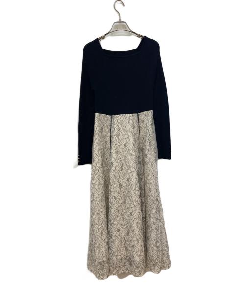 Apuweiser-riche（アプワイザーリッシェ）Apuweiser-riche (アプワイザーリッシェ) 配色レースドッキングワンピース ブラック×ホワイト サイズ:2 未使用品の古着・服飾アイテム