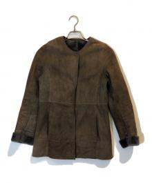 PREMIUM TOSCANA BRISA（プレミアム トスカーナ ブリッサ）の古着「ノーカラームートンジャケット」｜ブラウン