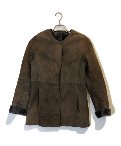 PREMIUM TOSCANA BRISA（プレミアム トスカーナ ブリッサ）PREMIUM TOSCANA BRISA (プレミアム トスカーナ ブリッサ) ノーカラームートンジャケット ブラウン サイズ:XSの古着・服飾アイテム