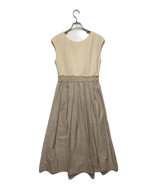 NOLLEY'S（ノーリーズ）NOLLEY'S (ノーリース) テレコ×メモリータフタドッキングワンピース ベージュ サイズ:1の古着・服飾アイテム