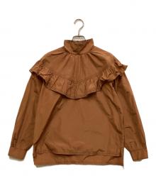 TELA（テラ）の古着「スタンドカラーフリルブラウス」｜ブラウン