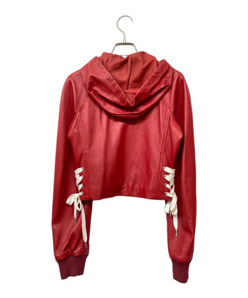 RED VALENTINO（レッドヴァレンティノ）RED VALENTINO (レッドヴァレンティノ) クロップド レザーパーカー レッド サイズ:40の古着・服飾アイテム