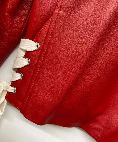 RED VALENTINO（レッドヴァレンティノ）RED VALENTINO (レッドヴァレンティノ) クロップド レザーパーカー レッド サイズ:40の古着・服飾アイテム