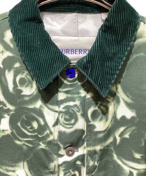 BURBERRY（バーバリー）BURBERRY (バーバリー) Rose-print cotton shirt jacket グリーン×アイボリー サイズ:Lの古着・服飾アイテム
