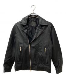 SILENCE×BR（サイレンス×ビーアール）の古着「ゴールドパーツ ゴートスキンダブル ライダースジャケット」｜ブラック