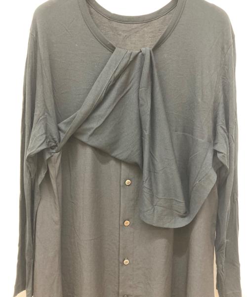 GROUND Y（グラウンドワイ）GROUND Y (グラウンドワイ) Vintage Decyne Jersey Long Shirt Docking Cut Sew ブラック サイズ:1の古着・服飾アイテム