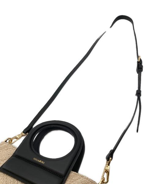 VIOLAd'ORO（ヴィオラドーロ）VIOLAd'ORO (ヴィオラドーロ) アバカメッシュ 2WAYバケットバッグ ナチュラル×ブラックの古着・服飾アイテム