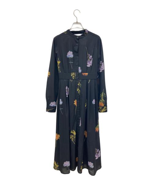 MURUA（ムルーア）MURUA (ムルーア) フラワープリントシャリーングワンピース ブラック サイズ:FREEの古着・服飾アイテム