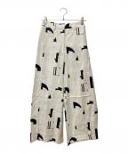 DES PRESデ プレ）の古着「レーヨンリネンモザイクプリント フレアパンツ 22-04-02-04510」｜ホワイト×ブラック