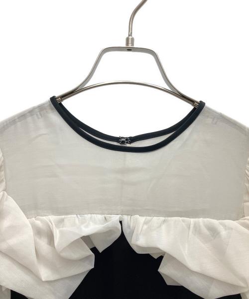 FRAY ID（フレイ アイディー）FRAY ID (フレイ アイディー) ラッフルデザインシアーコンビスリムドレス ブラック×ホワイト サイズ:1 未使用品の古着・服飾アイテム