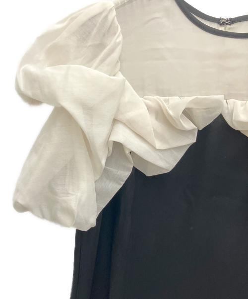 FRAY ID（フレイ アイディー）FRAY ID (フレイ アイディー) ラッフルデザインシアーコンビスリムドレス ブラック×ホワイト サイズ:1 未使用品の古着・服飾アイテム