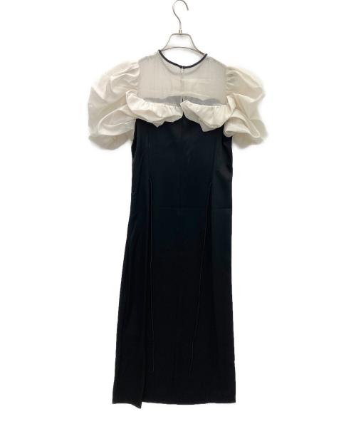 FRAY ID（フレイ アイディー）FRAY ID (フレイ アイディー) ラッフルデザインシアーコンビスリムドレス ブラック×ホワイト サイズ:1 未使用品の古着・服飾アイテム