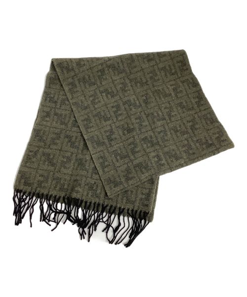 FENDI（フェンディ）FENDI (フェンディ) ズッカ柄フリンジマフラー グリーンの古着・服飾アイテム