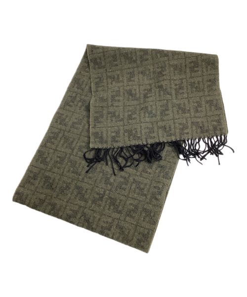 FENDI（フェンディ）FENDI (フェンディ) ズッカ柄フリンジマフラー グリーンの古着・服飾アイテム