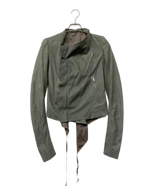 RICK OWENS（リックオウエンス）RICK OWENS (リックオウエンス) ラムレザー ローネックバイカージャケット グリーン サイズ:40の古着・服飾アイテム