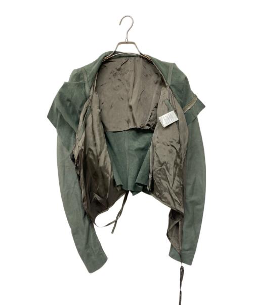 RICK OWENS（リックオウエンス）RICK OWENS (リックオウエンス) ラムレザー ローネックバイカージャケット グリーン サイズ:40の古着・服飾アイテム