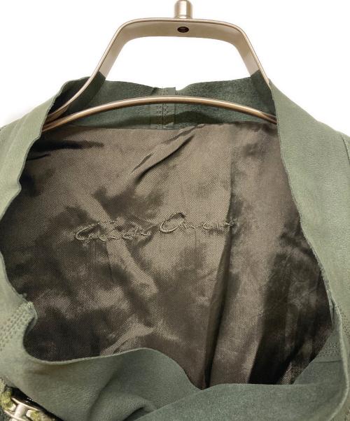 RICK OWENS（リックオウエンス）RICK OWENS (リックオウエンス) ラムレザー ローネックバイカージャケット グリーン サイズ:40の古着・服飾アイテム