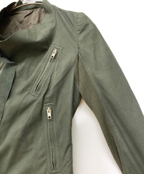 RICK OWENS（リックオウエンス）RICK OWENS (リックオウエンス) ラムレザー ローネックバイカージャケット グリーン サイズ:40の古着・服飾アイテム