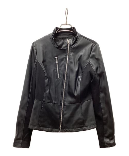 DKNY（ダナキャランニューヨーク）DKNY (ダナキャランニューヨーク) ペプラム フェイクレザー切替ジャケット ブラック サイズ:Sの古着・服飾アイテム