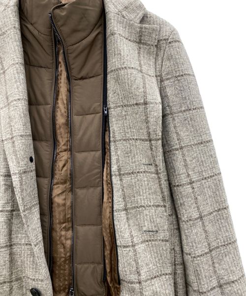 BOSS（ボス）BOSS (ボス) Hyde Wool Checked Stand Up Collar Coat（スタンドカラー コート） グレー サイズ:UK48の古着・服飾アイテム