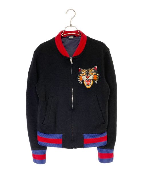 GUCCI（グッチ）GUCCI (グッチ) アングリーキャットワッペン スタジャン ブラック×レッド サイズ:46の古着・服飾アイテム