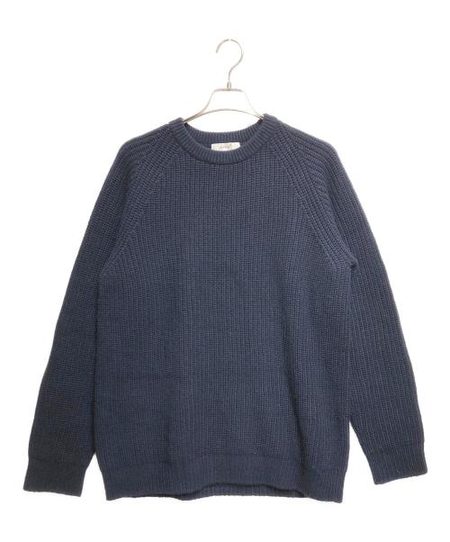 circlelabo（サークルラボ）circlelabo (サークルラボ) ピュアカシミヤ ホールガーメント ラグラン 畦編みクルーネックセーター ネイビー サイズ:ＳＩＺＥ　Ｌの古着・服飾アイテム