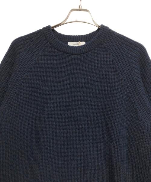 circlelabo（サークルラボ）circlelabo (サークルラボ) ピュアカシミヤ ホールガーメント ラグラン 畦編みクルーネックセーター ネイビー サイズ:ＳＩＺＥ　Ｌの古着・服飾アイテム