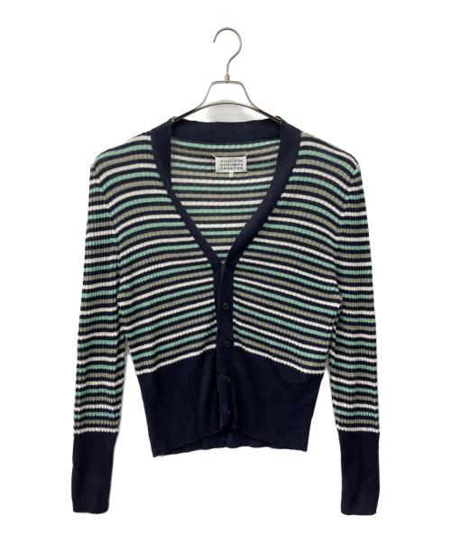 Maison Margiela（メゾンマルジェラ）Maison Margiela (メゾンマルジェラ) リネンボーダーカーディガン ネイビー×グリーン サイズ:Mの古着・服飾アイテム