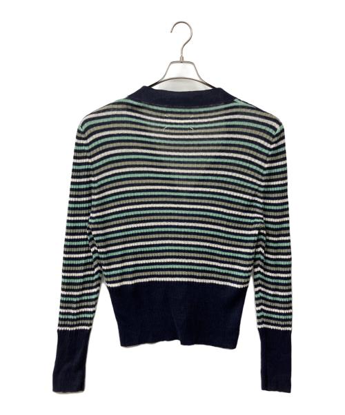 Maison Margiela（メゾンマルジェラ）Maison Margiela (メゾンマルジェラ) リネンボーダーカーディガン ネイビー×グリーン サイズ:Mの古着・服飾アイテム