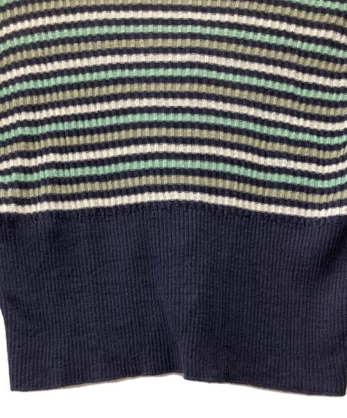 Maison Margiela（メゾンマルジェラ）Maison Margiela (メゾンマルジェラ) リネンボーダーカーディガン ネイビー×グリーン サイズ:Mの古着・服飾アイテム