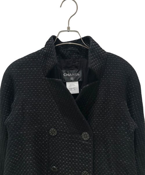 CHANEL（シャネル）CHANEL (シャネル) ツイード ダブルブレスト コート ブラック サイズ:36の古着・服飾アイテム