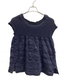 me ISSEY MIYAKE（ミーイッセイ ミヤケ）の古着「シワ加工ノースリーブブラウス」｜ネイビー