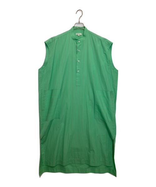 BLAMINK（ブラミンク）BLAMINK (ブラミンク) ストライプコットンバンドカラーノースリーブワンピース グリーン サイズ:36の古着・服飾アイテム