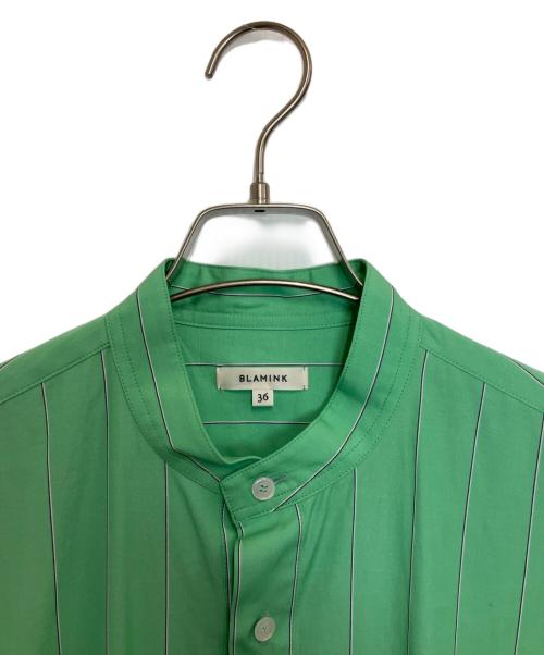 BLAMINK（ブラミンク）BLAMINK (ブラミンク) ストライプコットンバンドカラーノースリーブワンピース グリーン サイズ:36の古着・服飾アイテム