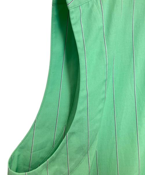 BLAMINK（ブラミンク）BLAMINK (ブラミンク) ストライプコットンバンドカラーノースリーブワンピース グリーン サイズ:36の古着・服飾アイテム