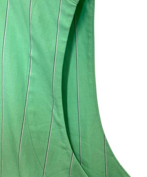 BLAMINK（ブラミンク）BLAMINK (ブラミンク) ストライプコットンバンドカラーノースリーブワンピース グリーン サイズ:36の古着・服飾アイテム