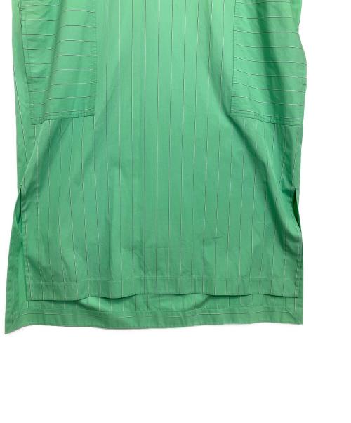 BLAMINK（ブラミンク）BLAMINK (ブラミンク) ストライプコットンバンドカラーノースリーブワンピース グリーン サイズ:36の古着・服飾アイテム