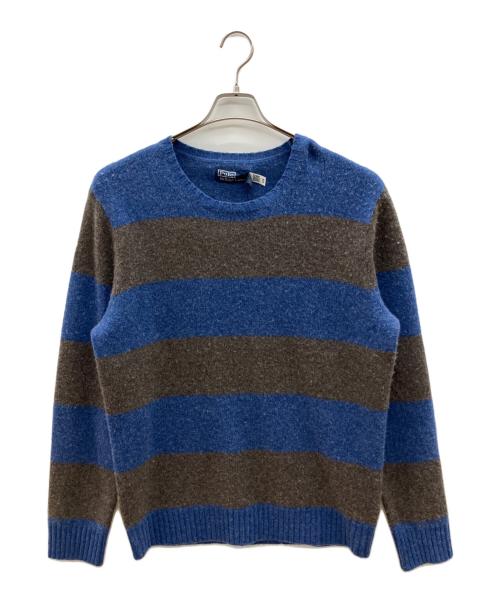 POLO RALPH LAUREN（ポロ・ラルフローレン）POLO RALPH LAUREN (ポロ・ラルフローレン) エルボーパッチニット ブルー×チャコールグレー サイズ:Lの古着・服飾アイテム