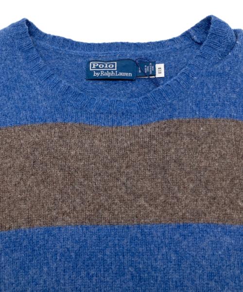 POLO RALPH LAUREN（ポロ・ラルフローレン）POLO RALPH LAUREN (ポロ・ラルフローレン) エルボーパッチニット ブルー×チャコールグレー サイズ:Lの古着・服飾アイテム
