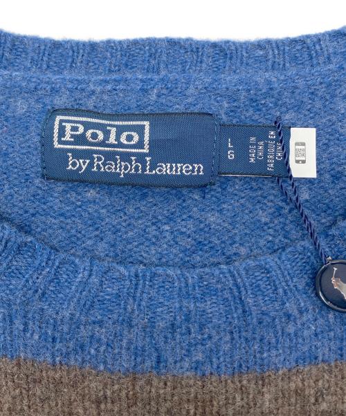 POLO RALPH LAUREN（ポロ・ラルフローレン）POLO RALPH LAUREN (ポロ・ラルフローレン) エルボーパッチニット ブルー×チャコールグレー サイズ:Lの古着・服飾アイテム