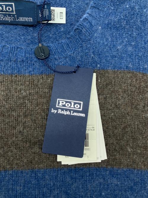 POLO RALPH LAUREN（ポロ・ラルフローレン）POLO RALPH LAUREN (ポロ・ラルフローレン) エルボーパッチニット ブルー×チャコールグレー サイズ:Lの古着・服飾アイテム