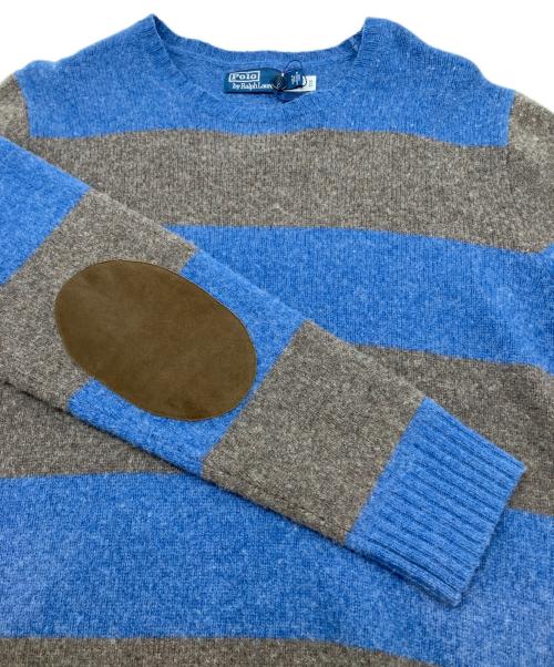 POLO RALPH LAUREN（ポロ・ラルフローレン）POLO RALPH LAUREN (ポロ・ラルフローレン) エルボーパッチニット ブルー×チャコールグレー サイズ:Lの古着・服飾アイテム