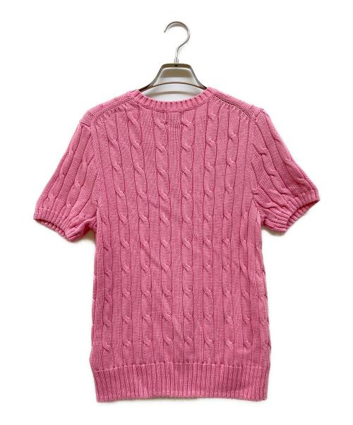 POLO RALPH LAUREN（ポロ・ラルフローレン）POLO RALPH LAUREN (ポロ・ラルフローレン) PIMA COTTON QRタグハーフスリーブケーブルニット ピンク サイズ:Lの古着・服飾アイテム